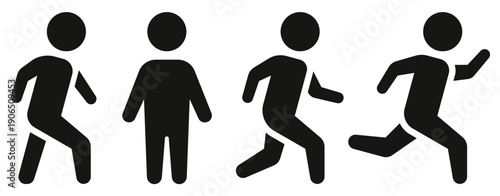 Man stands. People symbol. Walk and run icons. Person standing. Silhouette of a man. Walking and running illustration. Editable stroke. Vector illustration