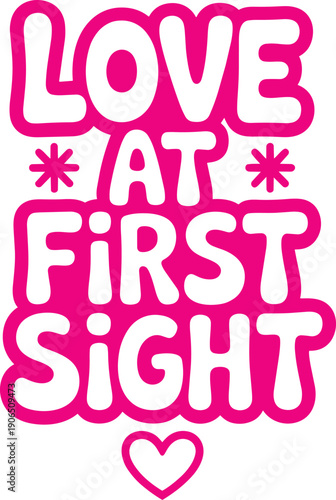 Love at first sight typography with heart and asterisks on checkered background