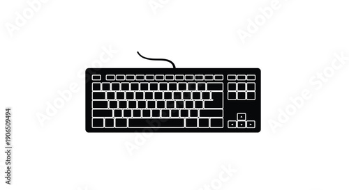 A black computer keyboard depicted in a minimalist silhouette