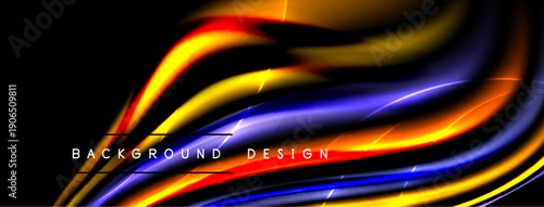Abstract flowing lines, vibrant colors, dynamic composition. Dark background emphasizes bright curves, modern design element.
