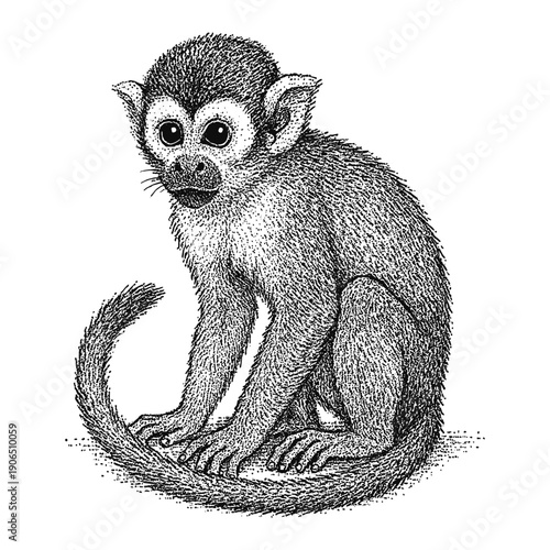 Vintage monkey engraving illustration isolated wildlife animal drawing detailed retro hand drawn primate mammal nature jungle safari exotic creature antique style sketch natural history artwork classi