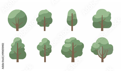 Minimal Tree Illustration Collection Isolated on White for Ecology and Wellness Design