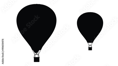 Two hot air balloons against a white background silhouette