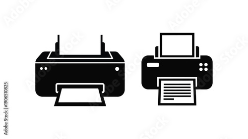 Two black printer icons displayed on a white background silhouette