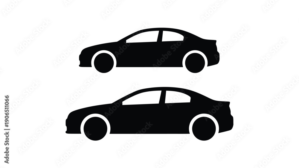 Obraz premium Two black car silhouettes stacked vertically against a white background silhouette