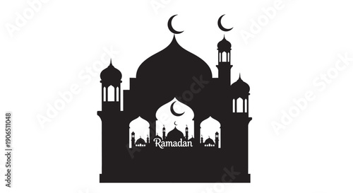 Ramadan Mosque Silhouette with Crescent Moon Islamic Illustration
