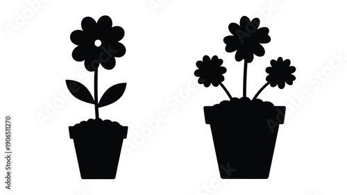 Black flowers designs in pots a striking graphic silhouette