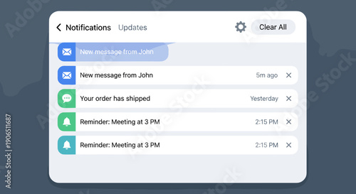 Notification list on computer screen display.