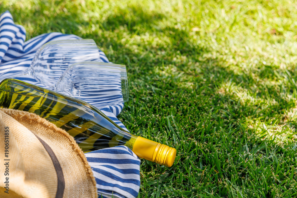 Naklejka premium Picnic with wine and glasses
