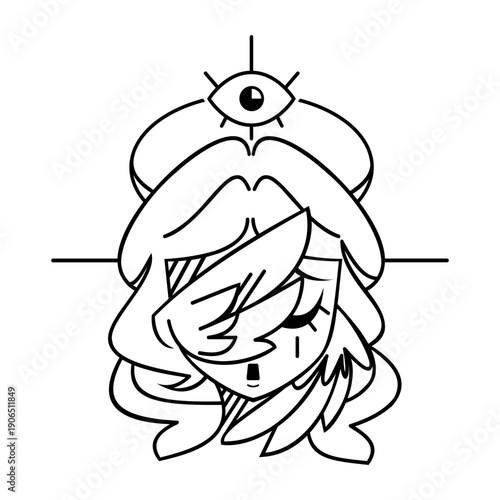 Weeping angel icon. Black and white. Biblical angel.