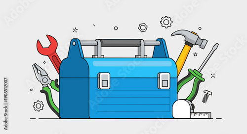 Blue Toolbox with Various Tools Inside.