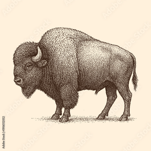Vintage Engraving Bison Illustration Wild Buffalo Animal Isolated Vector Artwork
