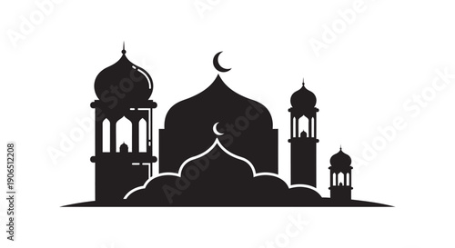 Mosque Silhouette with Crescent Moon Islamic Illustration