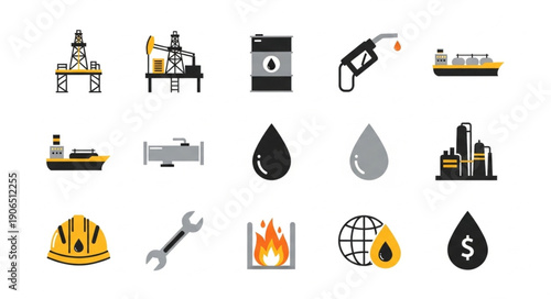 Collection of oil and gas industry icons and symbols.