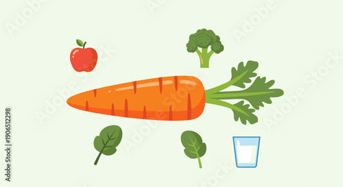 Fresh Carrot with Leaves and Vegetables.