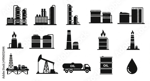 Collection of oil and gas industry icons and symbols.
