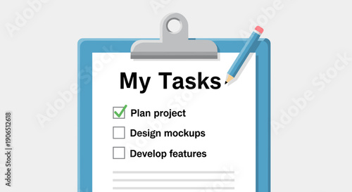 Clipboard with Task List and Pen.