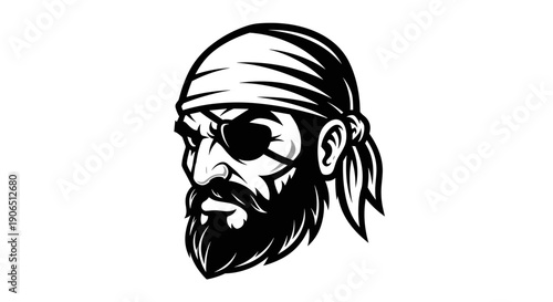 Pirate Head Illustration with Eye Patch.