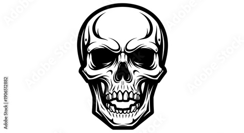 Black and White Skull Illustration.