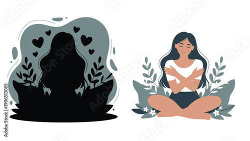 A woman practicing mindfulness and self love in a peaceful setting