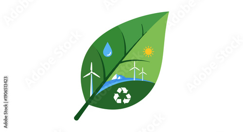 Green Leaf with Eco Friendly Symbols.
