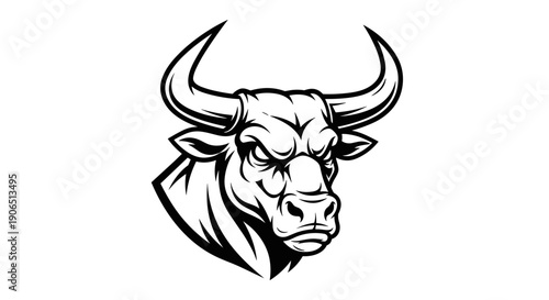 Black and White Bull Head Illustration.