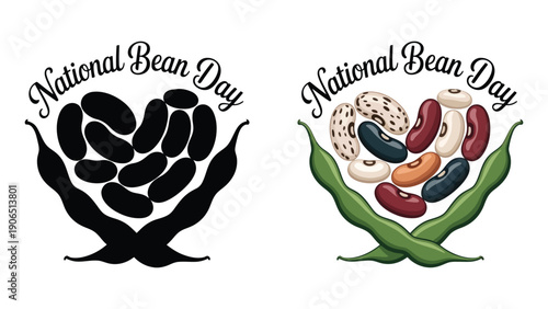 Two logos celebrating National Bean Day with beans and pods