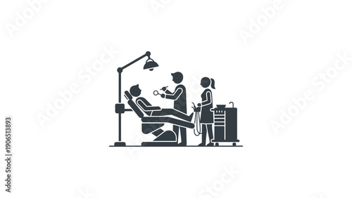 A dentist and assistant in a modern dental clinic with a patient