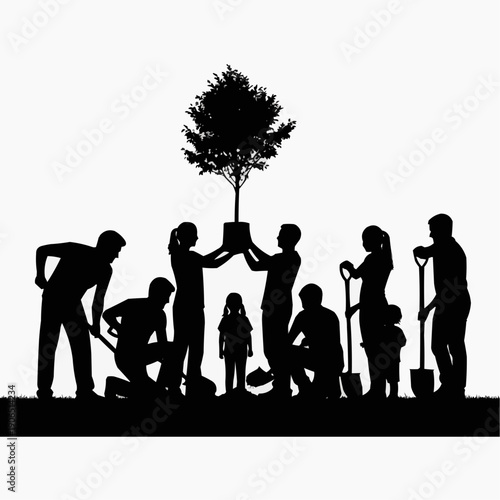 Planting a New Beginning: A community unites to plant a tree, symbolizing growth, hope, and the collective effort towards a sustainable future. 