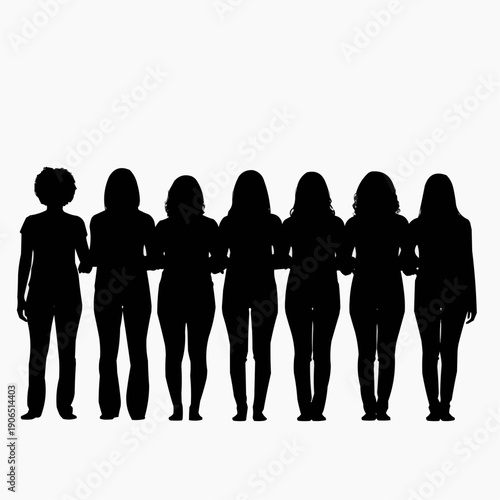 Empowerment in Unity: A diverse group of women standing together, arm in arm, symbolizing solidarity, strength, and the power of collective action.