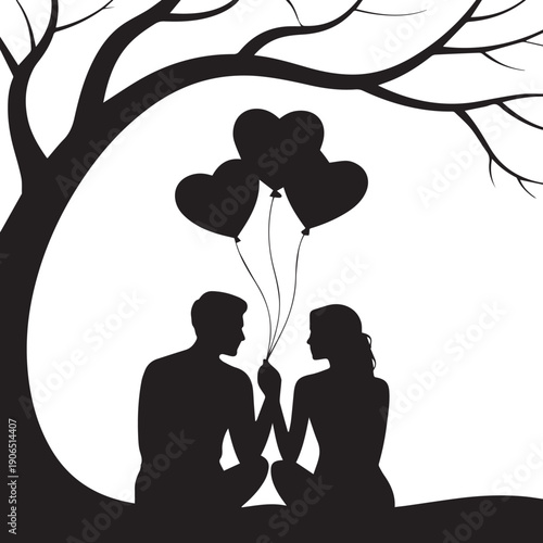 Tender Embrace Silhouette – Lovers Strolling Vector Illustration