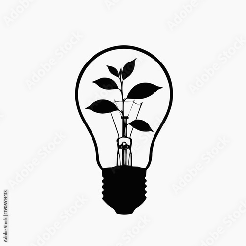 Eco-Innovation: A sleek illustration of a light bulb, the filament replaced by a thriving plant, symbolizing innovation and the fusion of nature with technology.