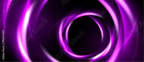 Abstract purple swirls create tunnel illusion. Bright lines radiate from dark center, forming dynamic vortex. Dramatic lighting enhances depth.