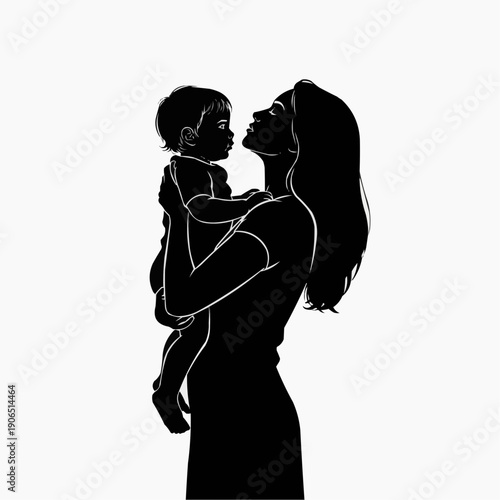 Motherhood Embrace: A tender silhouette captures the beautiful bond of a mother cradling her child, conveying love and serenity.