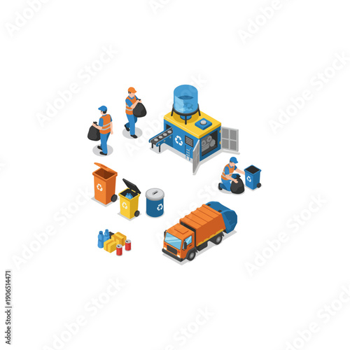 Isometric Garbage Recycling and Waste Management Process Set