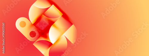 Abstract geometric shapes overlap, creating vibrant orange gradient effect. Modern design, dynamic composition, smooth transitions visible.