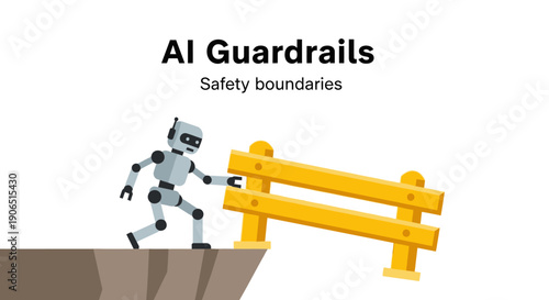 AI Guardrails Concept: Robot Establishing Safety Boundaries and Regulatory Frameworks on the Edge of a Cliff