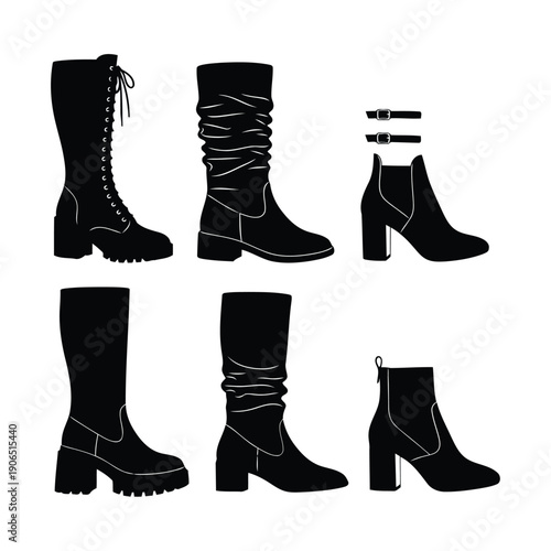 Variety Of Modern Black Women High Heel And Boot Footwear Styles