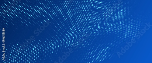 Glowing blue dotted texture. Abstract curved round dot grid wallpaper. Circle halftone pattern background.