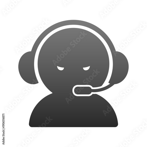 ヘッドセットを着け怖い顔で睨む人物のシルエットアイコン - サイバー犯罪や正体不明の悪い人のイラスト