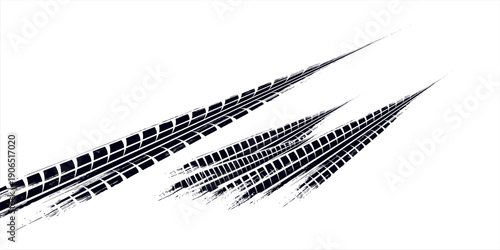 Tire tread marks, wheel textures, tire marks - car racing, motocross, drift, rally, off-road and others. Vector black isolated texture in grunge style with splashes.eps10