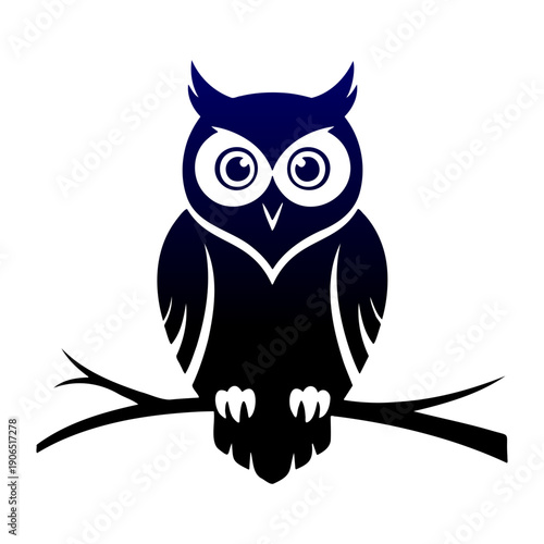 Wise owl sitting on tree branch vector illustration for education and wisdom logo