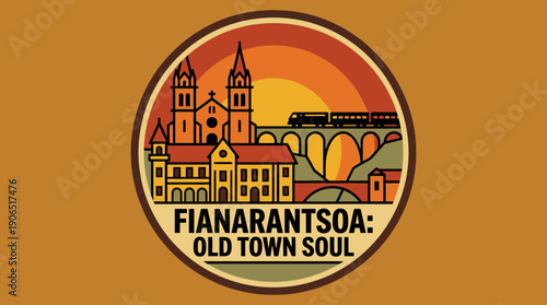 Vibrant vector illustration capturing the nostalgic spirit and enduring allure of a picturesque old-world urban landscape at sunset