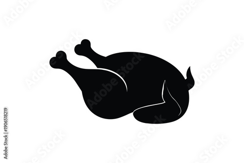 Whole roasted chicken silhouette on white background, delicious cooked poultry for meal