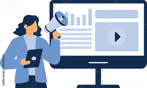 Digital Marketing People Create Digital Ads, Promote Business Online Illustration