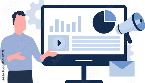 Digital Marketing People Create Digital Ads, Promote Business Online Illustration