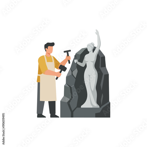 Professional Stone Carver Creating Classical Statue Artwork