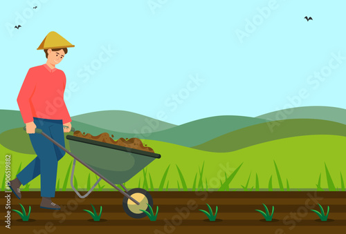 Wheelbarrow Concept Illustration Vector Style