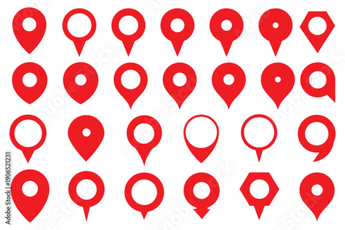 Location map pin icons set. Modern map marker collection. Pinpoint. Location pin icon. Map pin place marker. Map marker pointer icon. GPS location symbol. Flat style vector