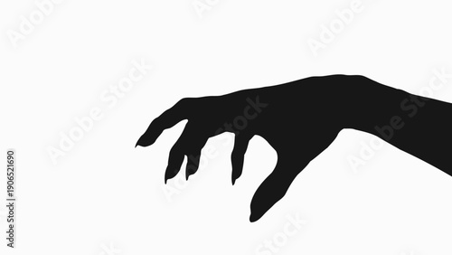 Shadow of a zombie hand with twisted fingers in a minimalist style